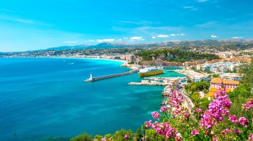 Turquoise Mediterranean sea and perfect blue sky in the French Riviera.