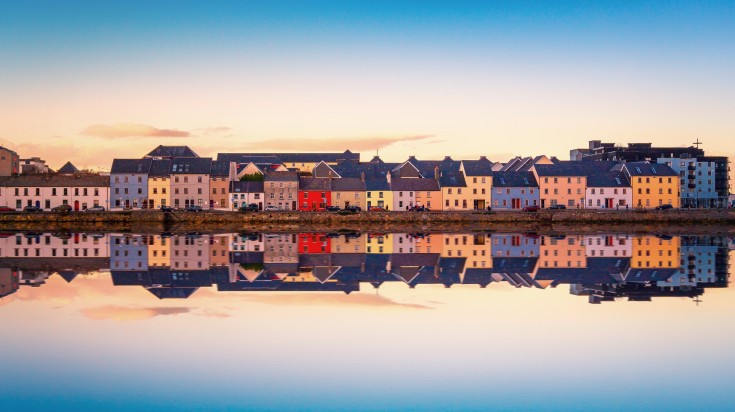 Beautiful sunset view over The Claddagh Galway in Galway city, Ireland.