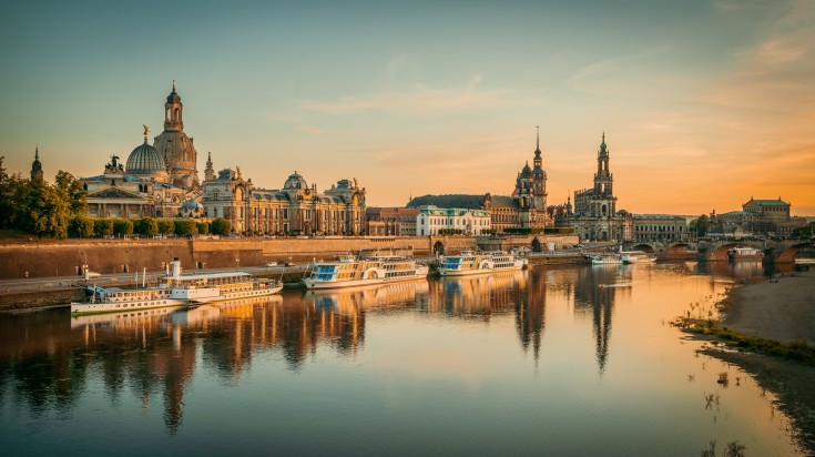 Watch the sunset in old town of Dresden in Germany.
