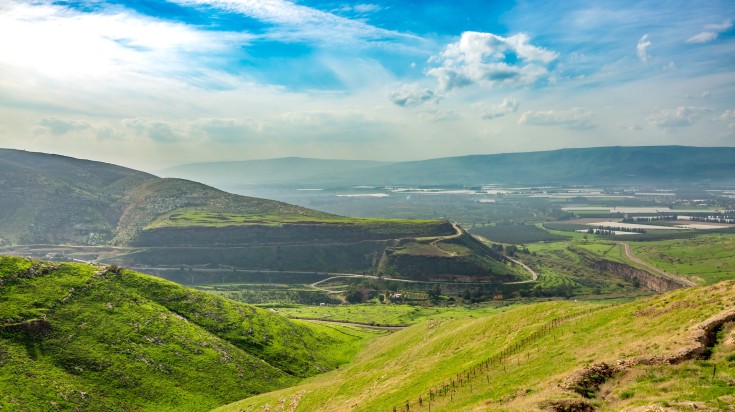 Landscape view of the Golan Heights from fortress Nimrod at evening.