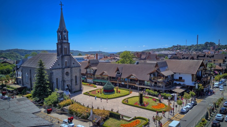 Aerial view of the city of Gramado during a beautiful day.