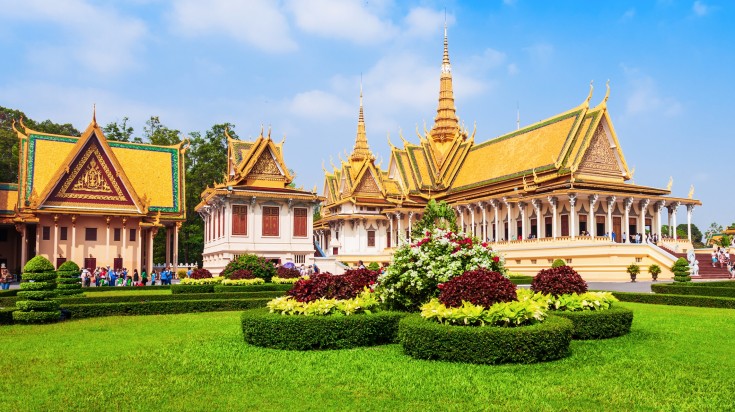 The Grand palace of Cambodia with a clear sky in Cambodia in September.