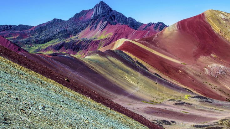 View of the colourful and vibrant Rainbow Mountains in Peru