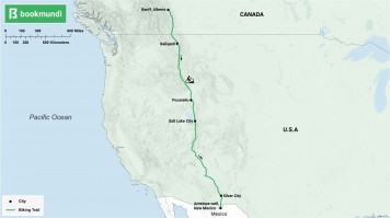 An overview map of the biking trail in The Great Mountain Route.