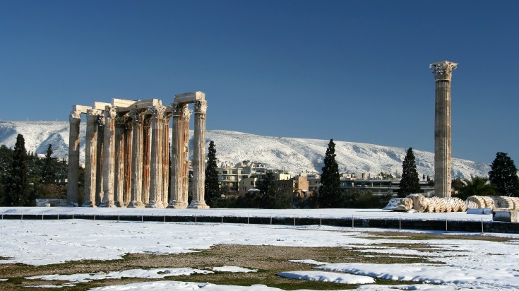 Zeus Olympius Temple in Greece duringWinter