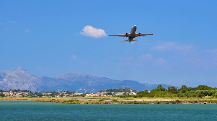 Ryanair airlines before landing at Corfu island airport, Greece