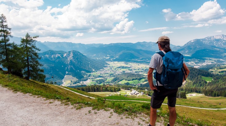 A man hiking in the Alps, Bavaria, Germany.