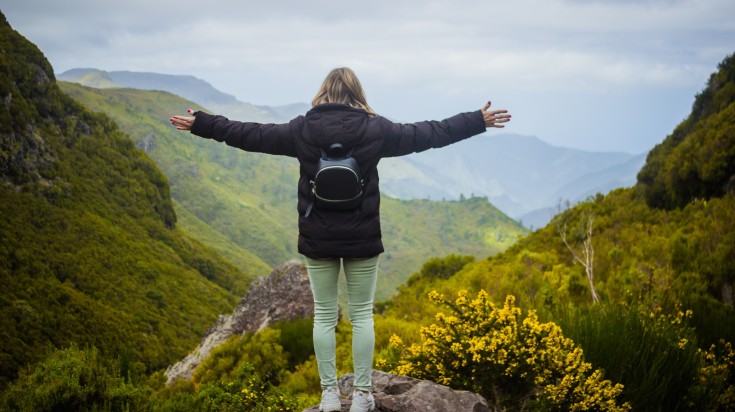 A young hiker in the mountains of island of Madeira