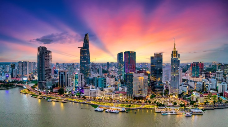 Ho Chi Minh skyline during sunset.