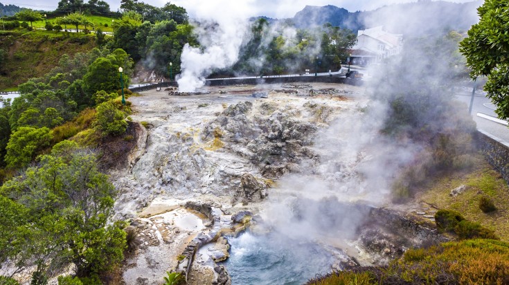Hot thermal springs in Furnas village in Portugal.