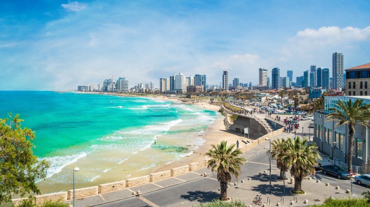 The sunny side view of Tel Aviv in Israel.