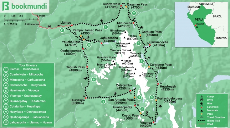 Map of Huayhuash Circuit trek