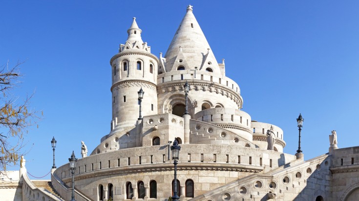 Fisherman's bastion on a sunny day in Hungary in July.