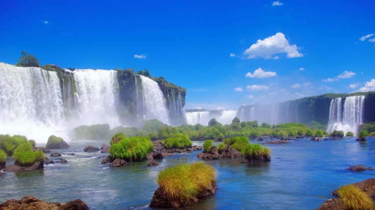 Iguazu falls in Argentina during clear weather.