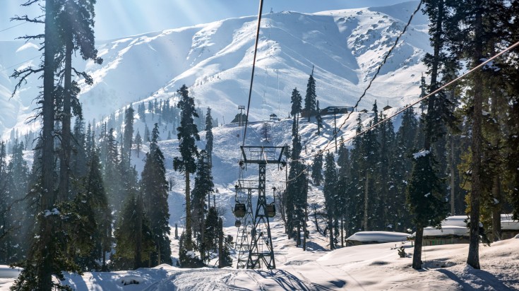 Gandola cable car in Gulmarg Kashmir India during the winter season, India