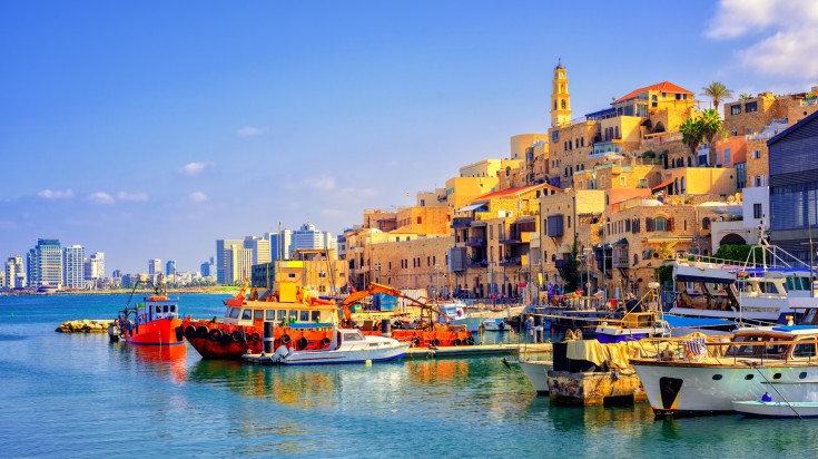 The port of Jaffa with the skyline of Tel Aviv