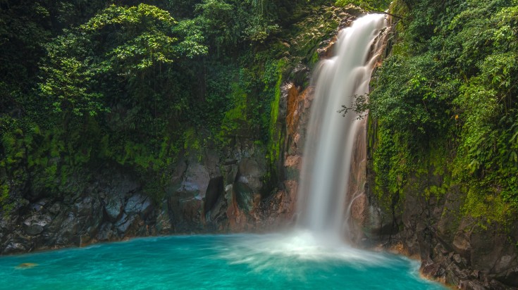 View of a waterfall in the jungles of Costa Rica.