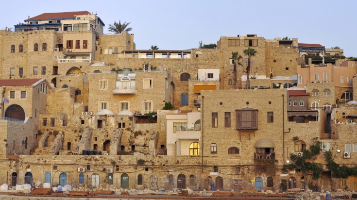 View of the Old Jaffa town at twilight from the seaside.