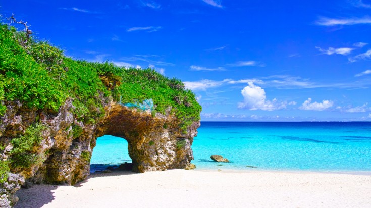 Sunayama beach in Okinawa with a natural arch.