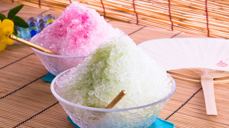 A traditional Japanese shaved ice dessert called Kakigori.