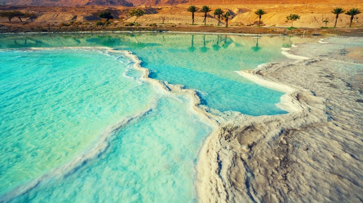 Salt formation on Dead sea in Jordan in November