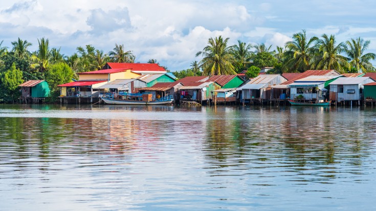 Buildings along the river in Kampot which is one of the best places