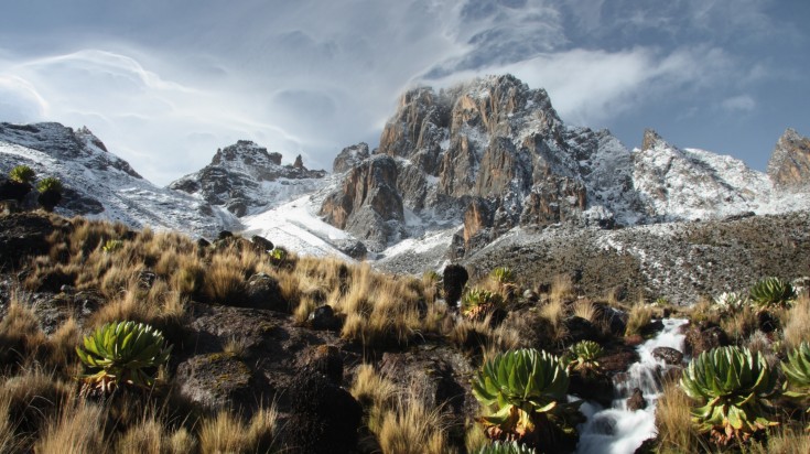 Sunrise on Mount Kenya from Shipton Camp, Kenya in July