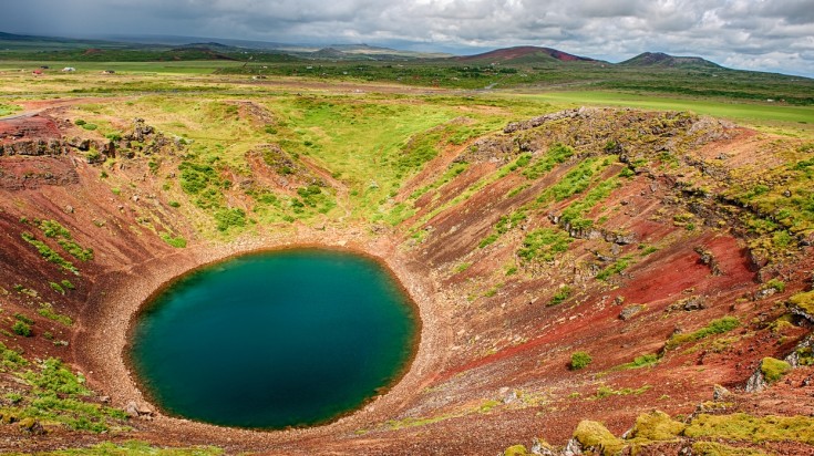 The Kerid Crater is a lake in a volcanic crater in Iceland