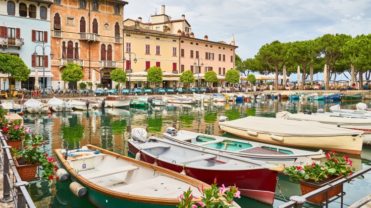 Scenic view of the harbor in Garda, Italy.