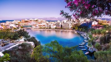 Lake of Agios Nikolaos in east Crete island, Greece