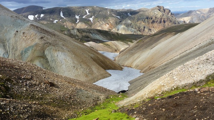 The Landmannalaugar in Iceland has a rugged landscape.