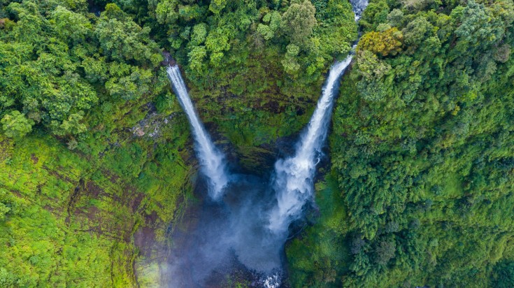 Waterfall view in Pakse Aerial view of Tad Fane waterfall
