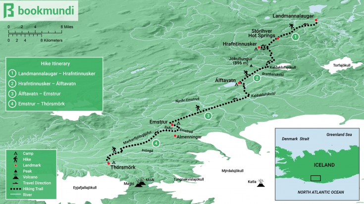 Map of the Laugavegur Trail in Iceland