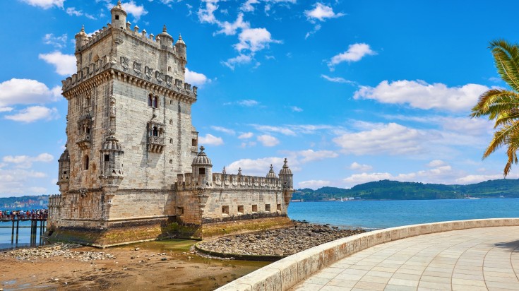Sunny day with blue sky and clouds in Lisbon, Portugal