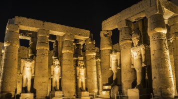 The courtyard of Ramses II at night, Luxor.