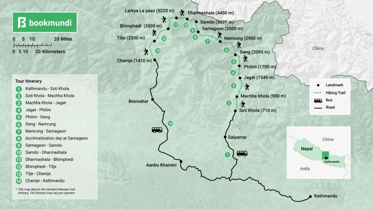 Manaslu trek map