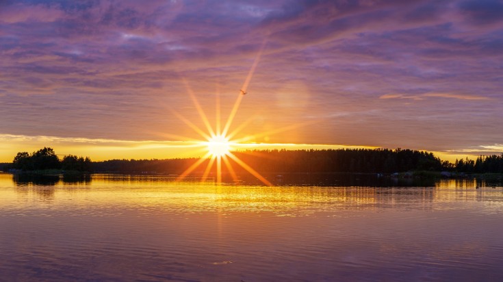 Midnight sun in Abisko during July in Sweden.