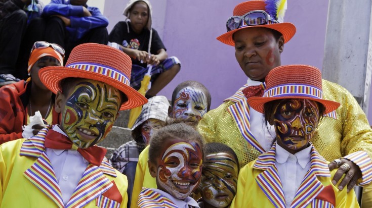 Minstrels in their costumes for Tweede Nuwe Jaar (2nd New Year) in Capetown