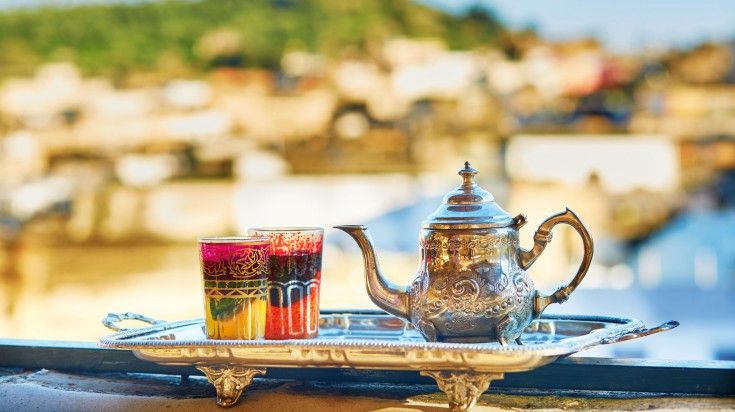 Traditional Moroccan mint tea with sweets