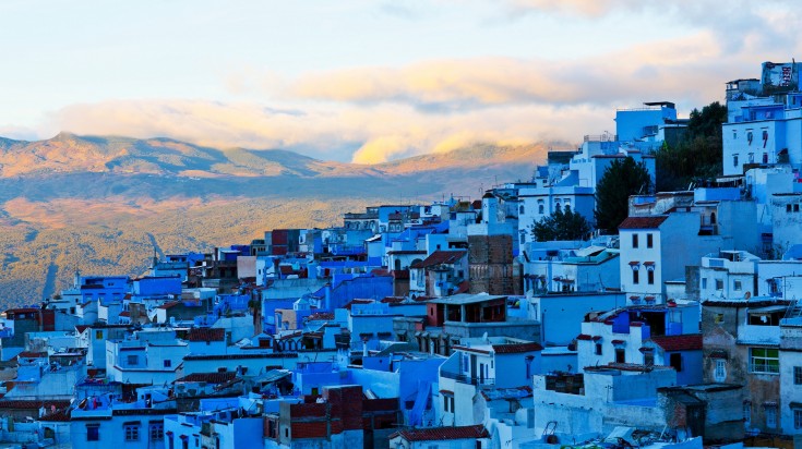 Medina of Chefchaouen during dusk in Morocco.