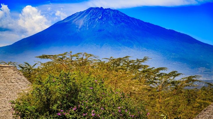 Mount Meru captured from afar on a winter in Tanzania.