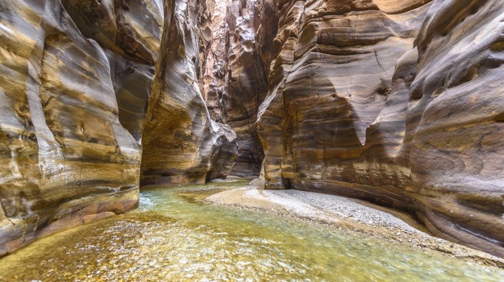 The view of Mujib Reserve located in the mountainous landscape in Jordan.