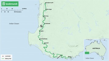 An overview map of the biking trail in Munda Biddi, Australia