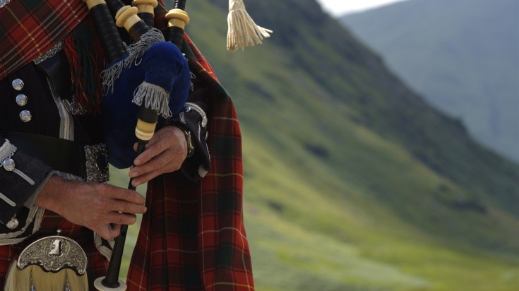 Listen to the sound of bagpipes in Scotland in March.