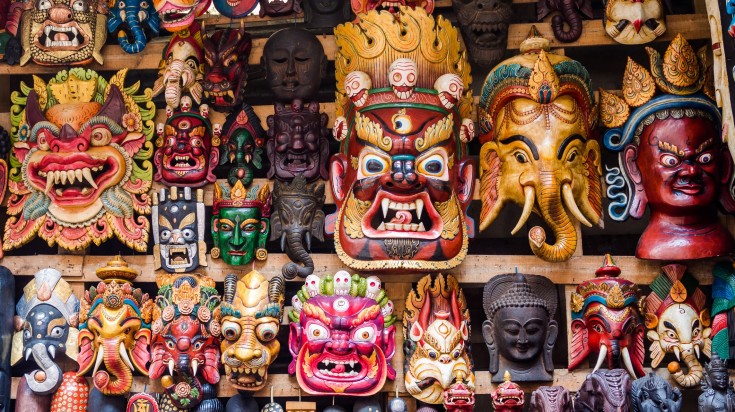 Wooden masks in Thamel, Kathmandu, Nepal