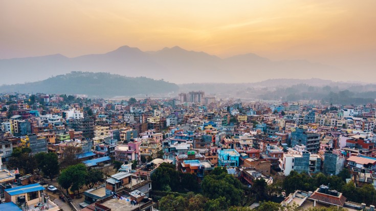 Patan at sunset in the Kathmandu valley in Nepal in August.