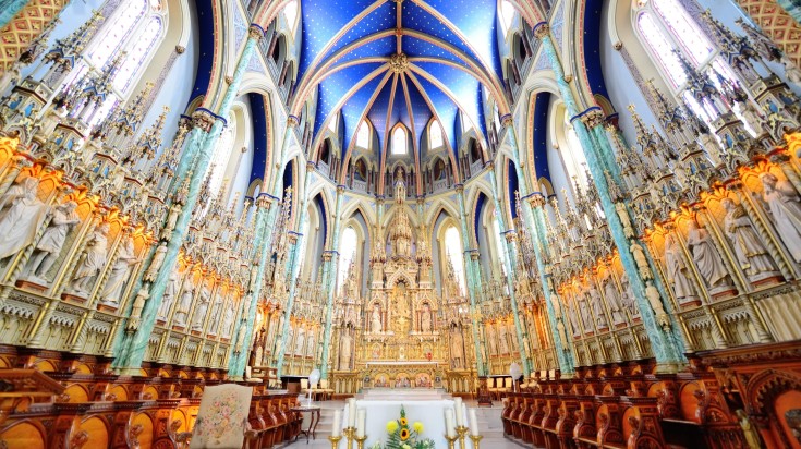 The interior of Notre-Dame Cathedral Basilica in Ottawa, Canada.