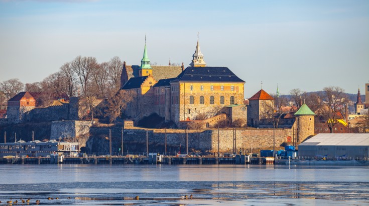 A stunning winter view of the Akershus Fort in Oslo.