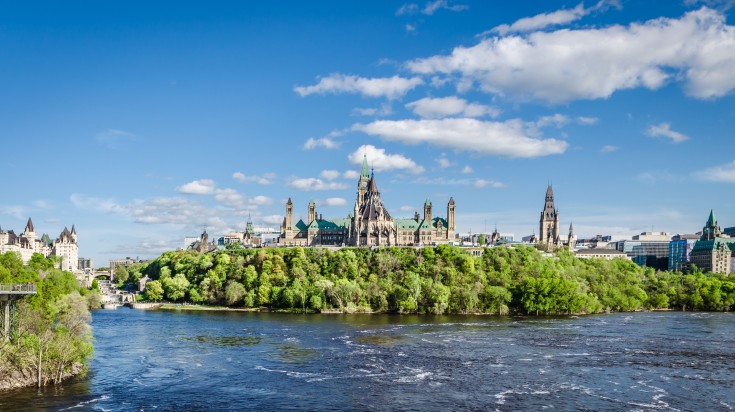 View from the Ottawa River to Parliament Hill with the historic Parilament