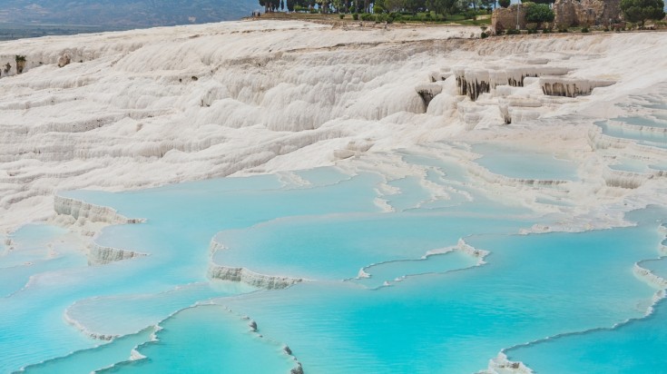 Thermal pools look pristine in Pamukkale.